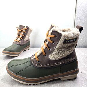 LL Bean Insulated Boots 8 Green Brown Outdoor Gorpcore Waterproof Lace Up Bootie